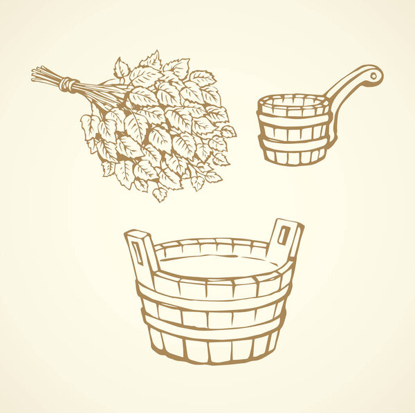 Wooden bowl. Vector drawing