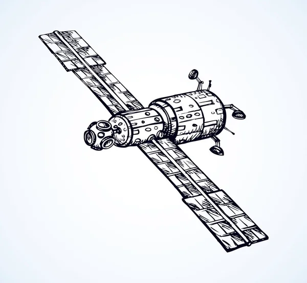 Satelit s anténou. Vektorové doodle skica — Stockový vektor