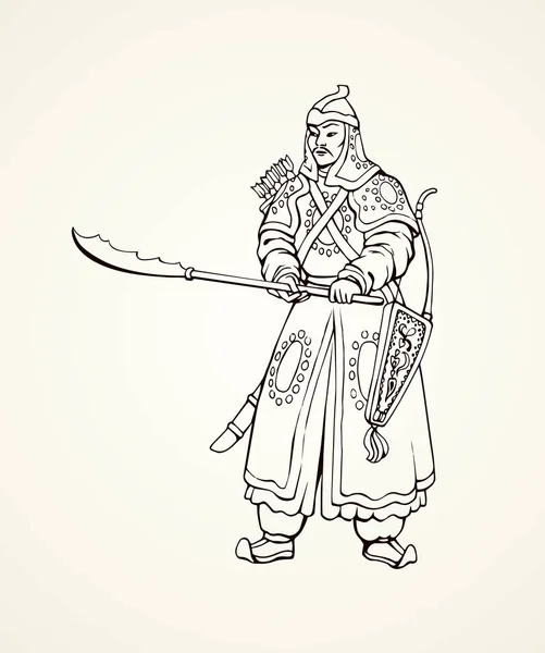 Vektor ritning av kinesisk krigare — Stock vektor