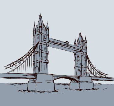 Kule Köprüsü, Londra, İngiltere. Çizilmiş vektör çizim el