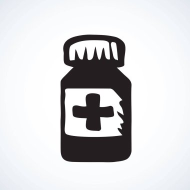 Tablet ile şişe. Vektör çizim