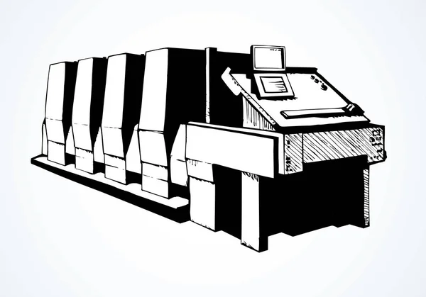 Prensa de impresión moderna. Boceto vectorial — Vector de stock