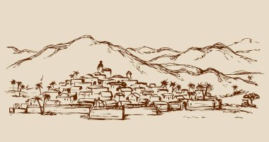 Şehir bir çölde. Vektör çizim