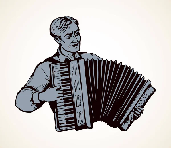 Ein Mann spielt Ziehharmonika. Vektorzeichnung — Stockvektor