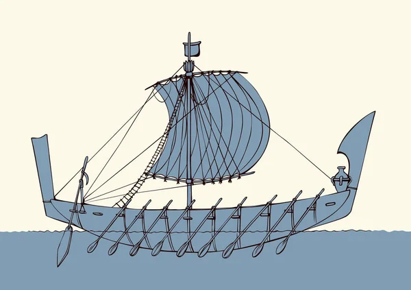 Vektor ilustrasi. Kapal Fenisia Kuno - Stok Vektor
