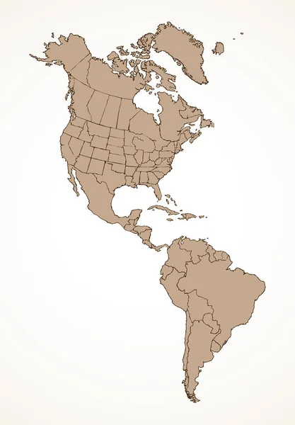 Kontynent północnoamerykański z konturami krajów. Rysowanie wektorowe — Wektor stockowy