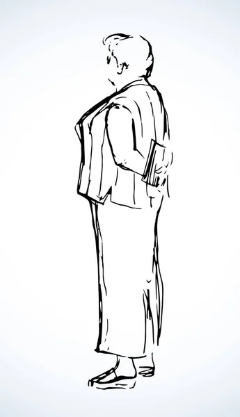 Mujer gorda está de pie sobre un fondo blanco. Dibujo vectorial — Vector de stock