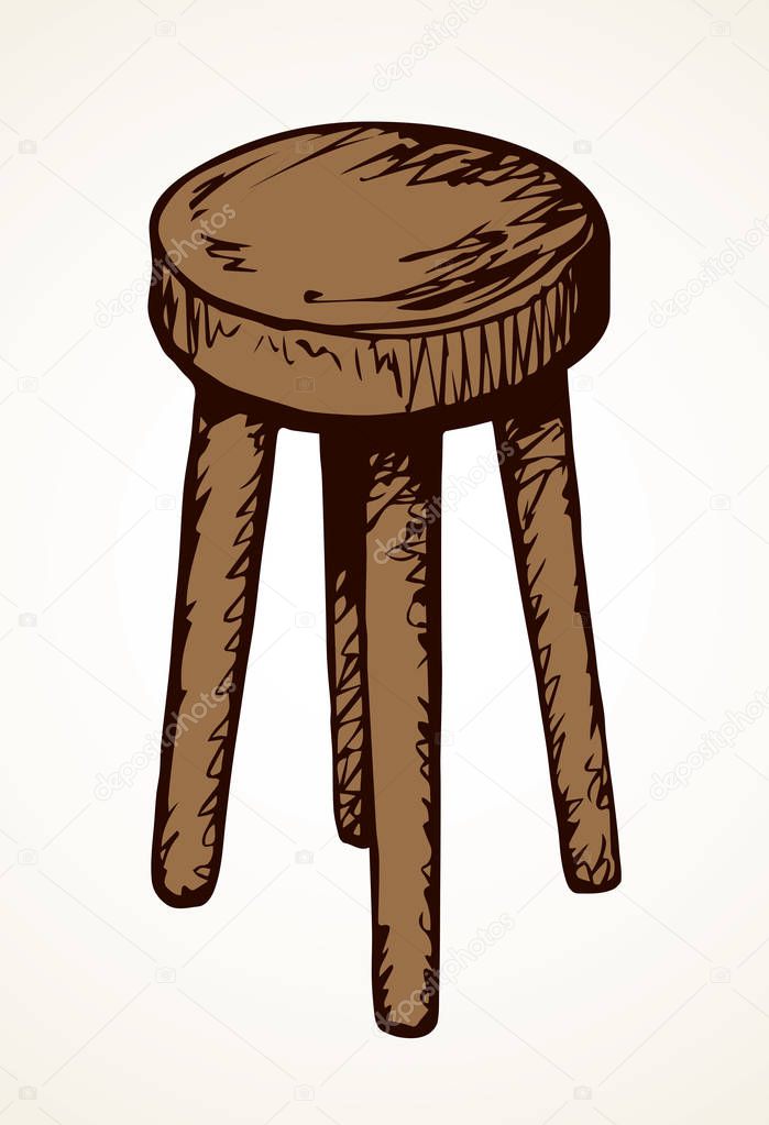 Wooden round stool. Vector drawing