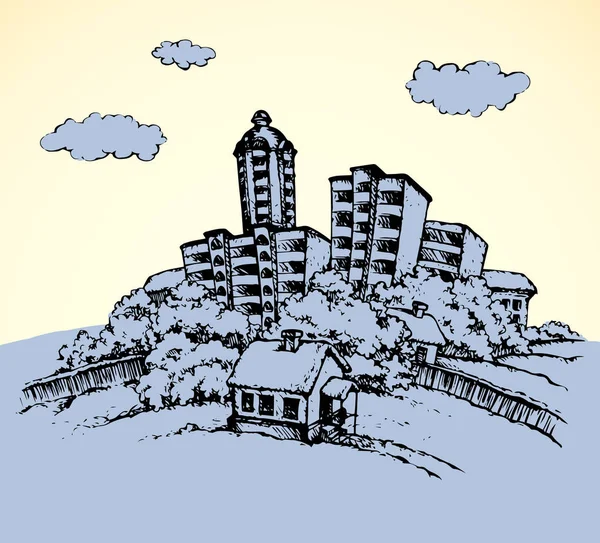 The village in winter. Vector drawing Stock Vector