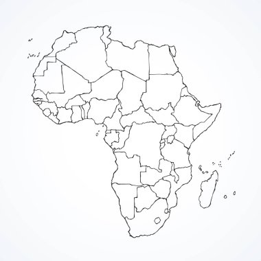 Ülkelerin hatları ile Afrika. Vektör çizimi