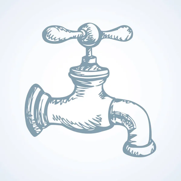 Эскиз водопроводного крана. Векторная иллюстрация — стоковый вектор