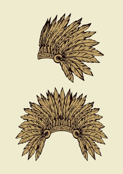 Nativo americano con plumas. Dibujo vectorial — Archivo Imágenes Vectoriales