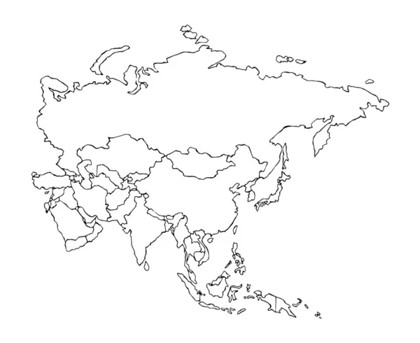 Eurasie. Continent avec les contours des pays. Vecteur dr — Image vectorielle