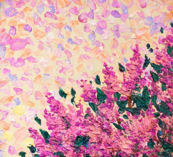 Oljemålning lila buske på våren — Stockfoto