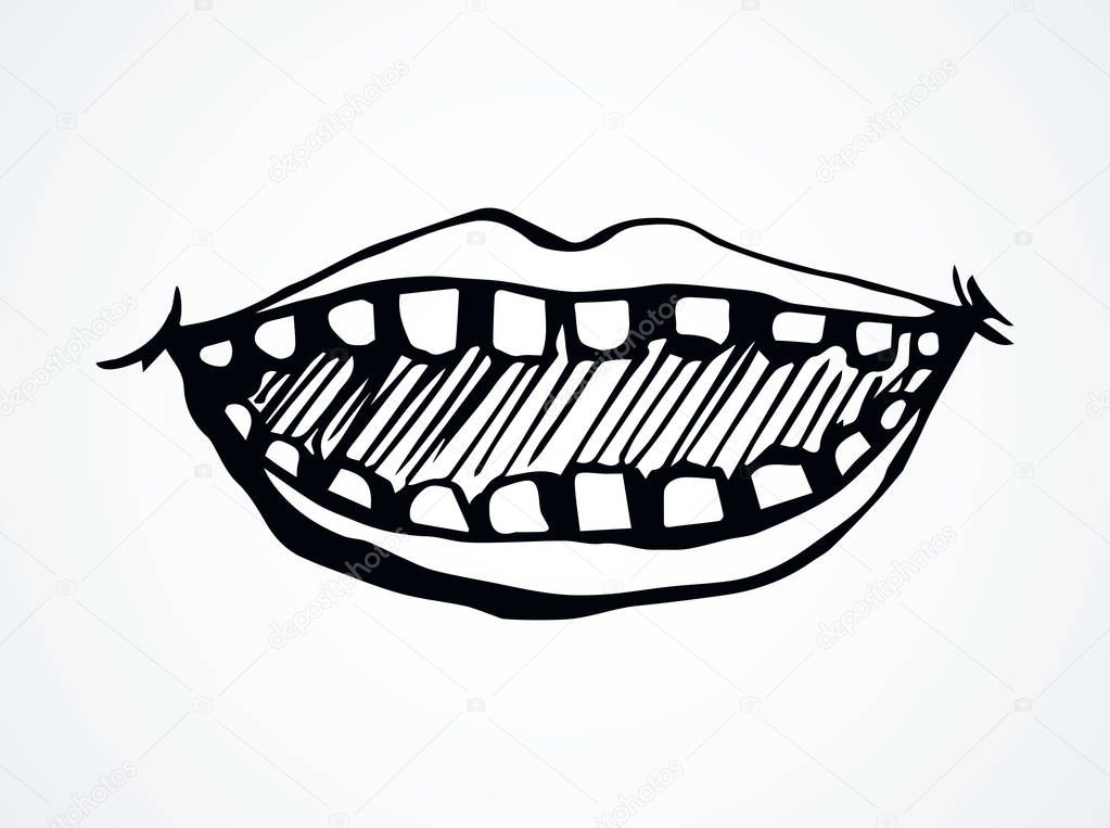 Big male humor element on white text space. Freehand outline black ink hand drawn pop man lol voice logo pictogram emblem design in retro artist doodle engrave print style pen on paper. Closeup view