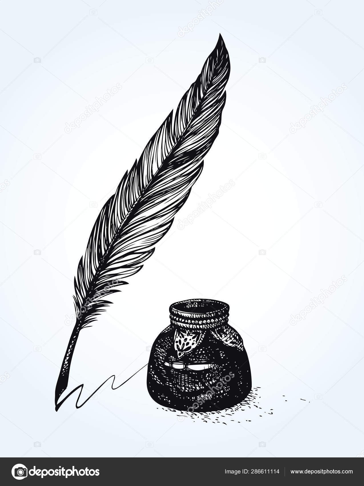 Inkwell With Ink Pen Sketch. Poetry, Education Symbol Vintage Vector  Illustration Royalty Free SVG, Cliparts, Vectors, and Stock Illustration.  Image 158462632.