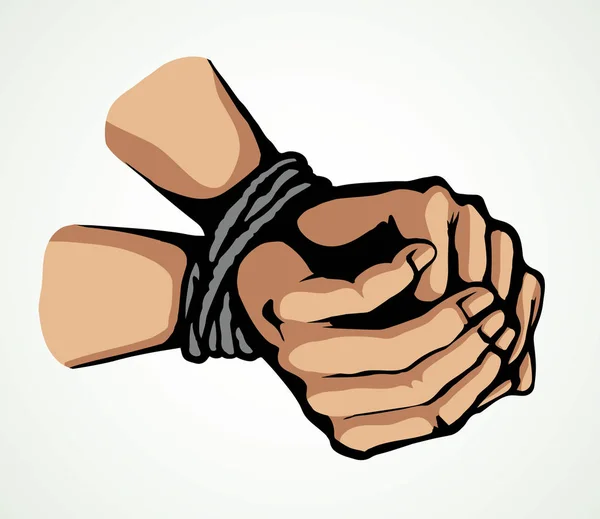 Roped bound hands. Vector drawing — Stock Vector