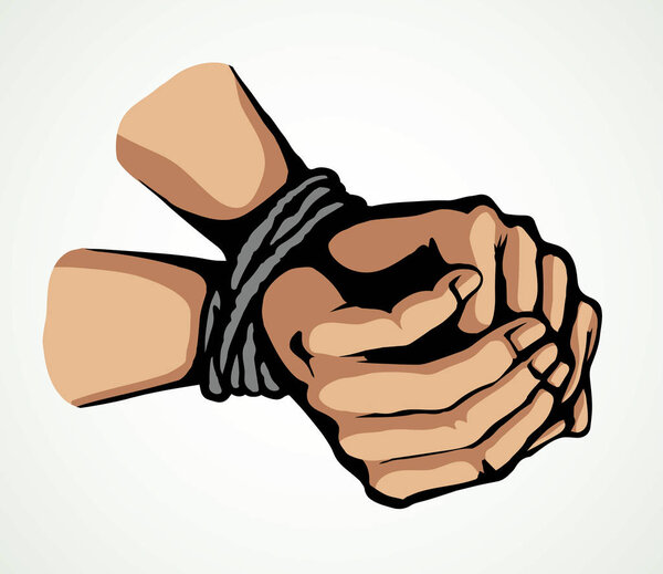 Roped bound hands. Vector drawing 
