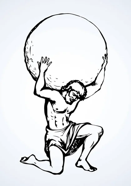 Atlas mantiene la tierra sobre sus hombros. Vector silueta de dibujo — Archivo Imágenes Vectoriales