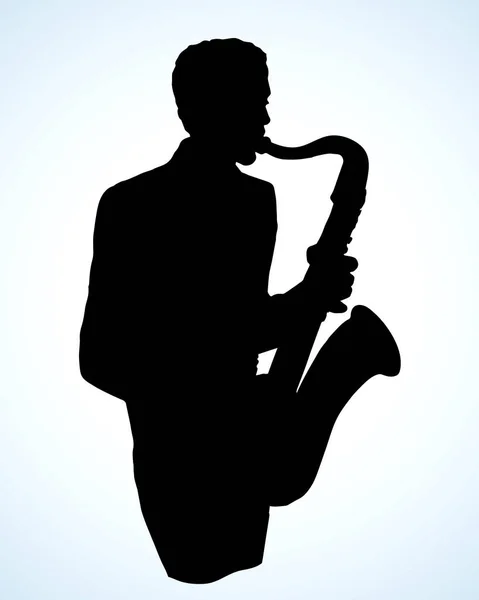 Un hombre toca el saxofón. Dibujo vectorial — Vector de stock