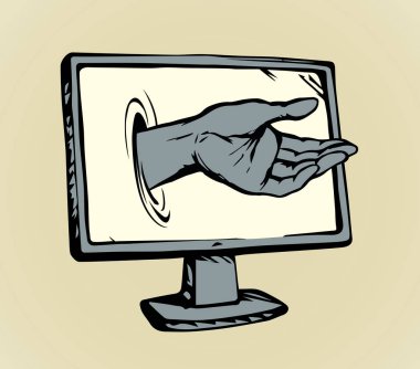 Bilgisayar virüsü. Ekranın elinden. Vektör çizim