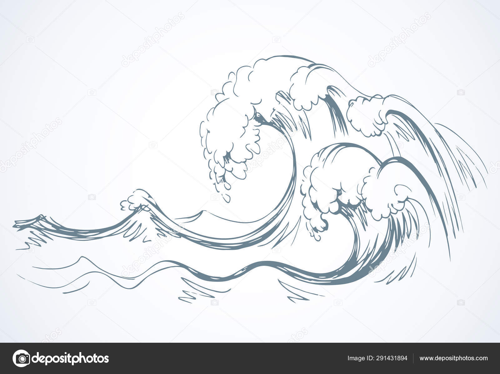 Hand drawn sea wave. sketch ocean storm waves, marine water splash isolated  design elements. vector cartoon wave set. Hand | CanStock