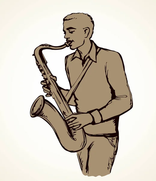 Człowiek gra na saksofonie. Rysowanie wektorowe — Wektor stockowy