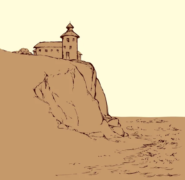 Bir kayanın üzerinde deniz feneri. Vektör çizim — Stok Vektör