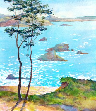 Suluboya manzara. Denizde Güneşli Gün