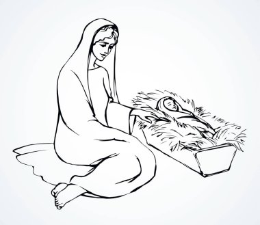 Maria ve bebek. Vektör çizimi