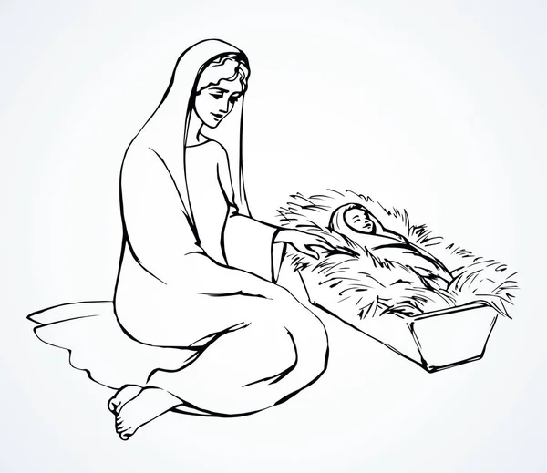 Maria ve bebek. Vektör çizimi — Stok Vektör
