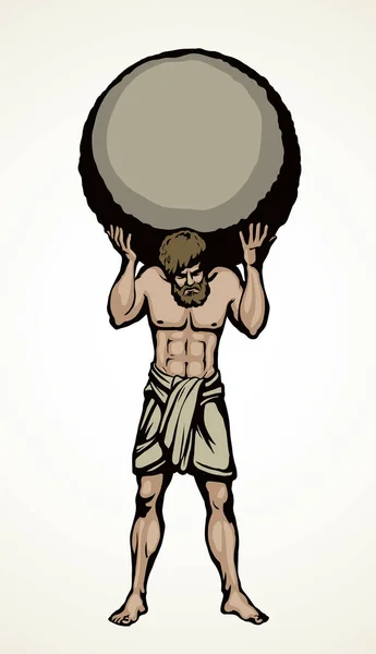 Atlas houdt de aarde op hun schouders. Vector tekening silhoue — Stockvector