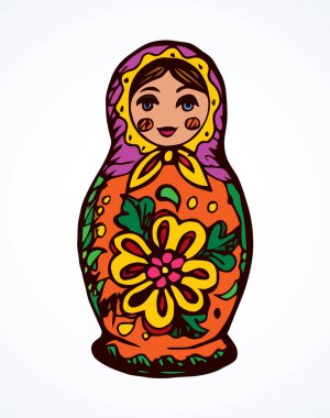 Vektör çizim. İç içe geçmiş oyuncak bebek