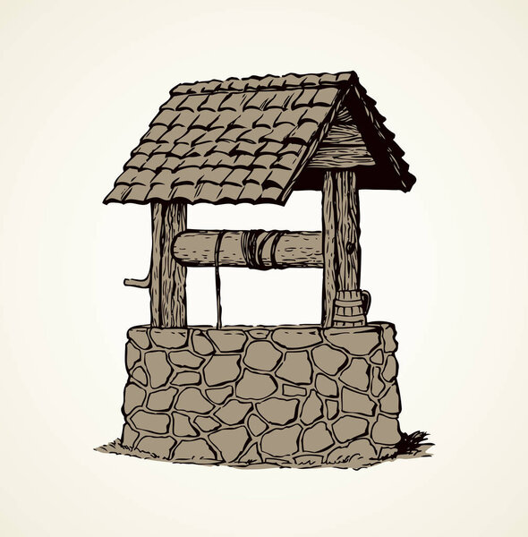 Древний колодец. Векторный рисунок
