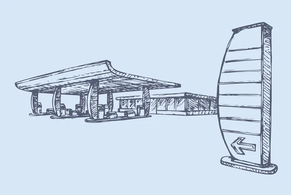 Posto de gasolina. Desenho vetorial — Vetor de Stock