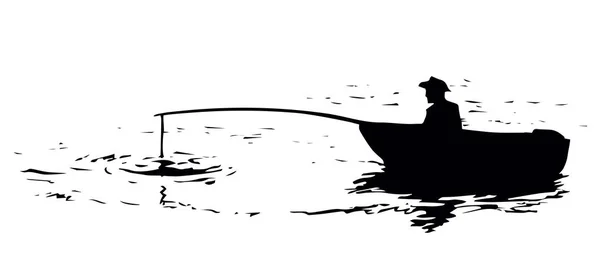 El hombre en el barco está pescando. Dibujo vectorial — Archivo Imágenes Vectoriales