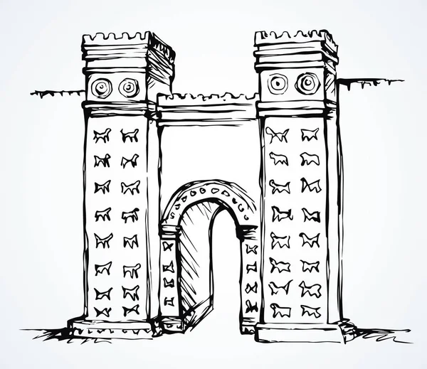 Puerta babilónica. Vector dibujo escena — Archivo Imágenes Vectoriales