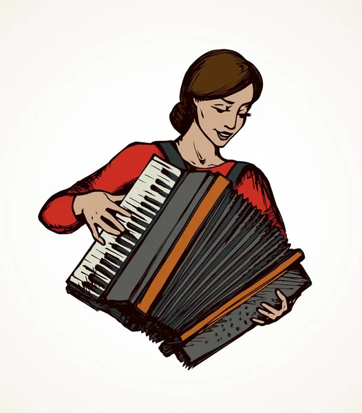 Bayan akordeon çalıyor. Vektör çizim — Stok Vektör