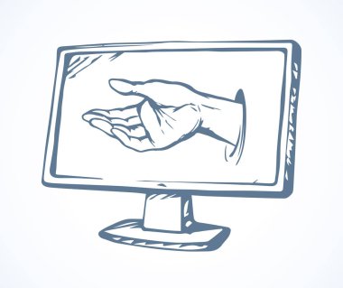 Bilgisayar virüsü. Ekranın elinden. Vektör çizim