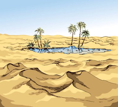 Mirage in the desert. Vector drawing clipart