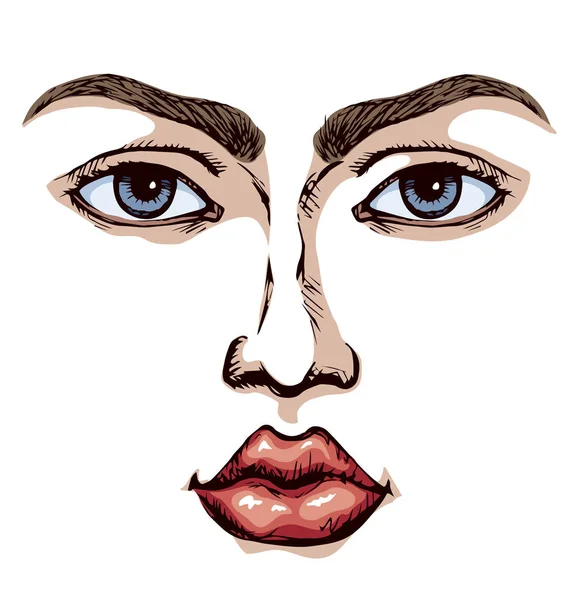 Cara de mujer. Icono de dibujo vectorial — Vector de stock