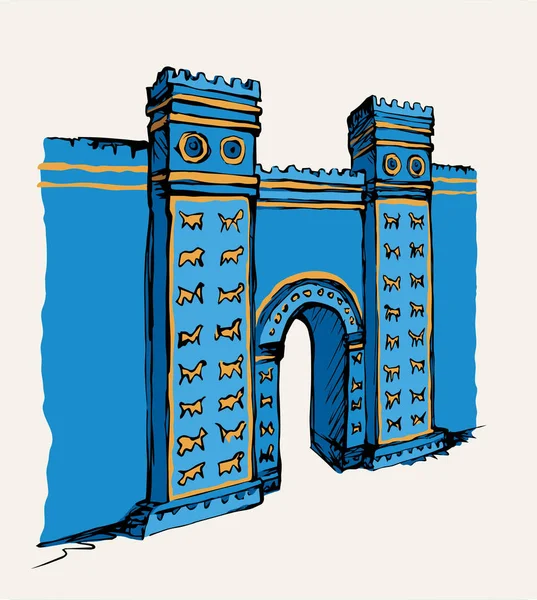 Porte babylonienne. Scène de dessin vectoriel — Image vectorielle