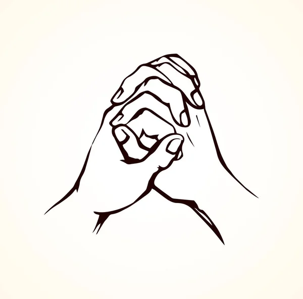 Mani in preghiera. Disegno vettoriale — Vettoriale Stock