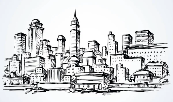 近代都市の堤防。ベクトル描画 — ストックベクタ