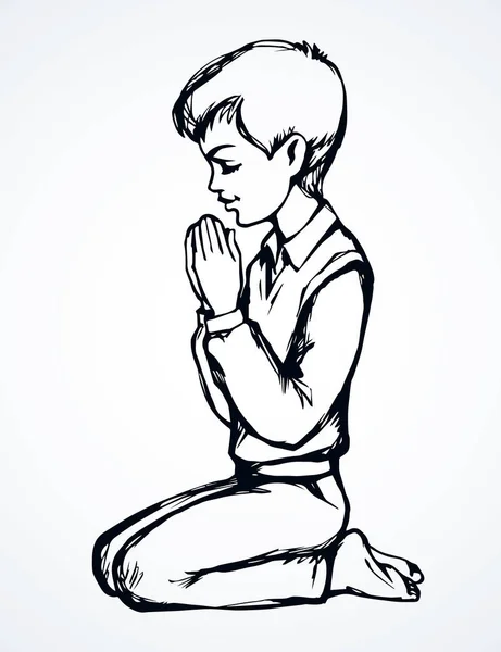 Little boy is praying. Vector drawing — Stock Vector