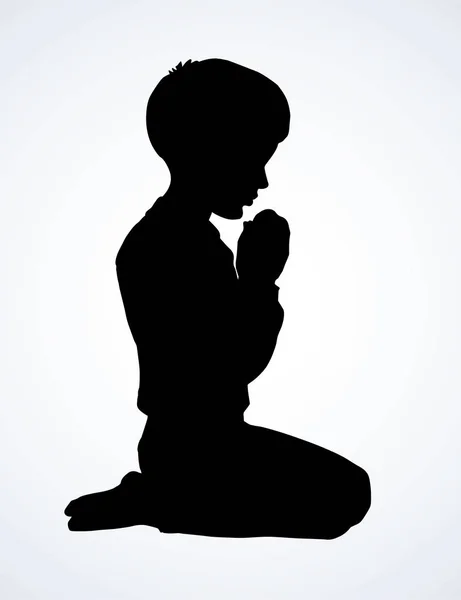 Pieni poika rukoilee. Vektoripiirustus — vektorikuva
