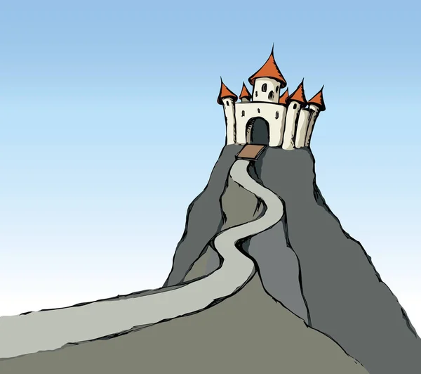 Castillo en la colina. Dibujo vectorial — Vector de stock