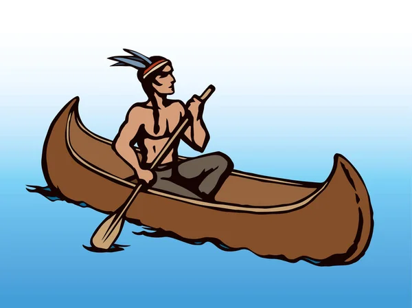 Native American in a canoe. Vector drawing — Stock Vector