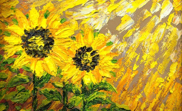 Pintura abstracta. Girasoles brillantes en el campo —  Fotos de Stock