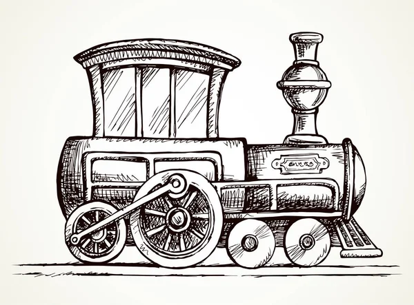 Vieja locomotora de juguete. Dibujo vectorial — Vector de stock
